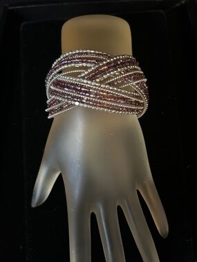Twist Multi-Strand Purple and Silver Beaded Bracelet - Women Jewelry